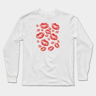 Cover Me In Kisses Playful Red Lipstick Flirtatious Fun Long Sleeve T-Shirt